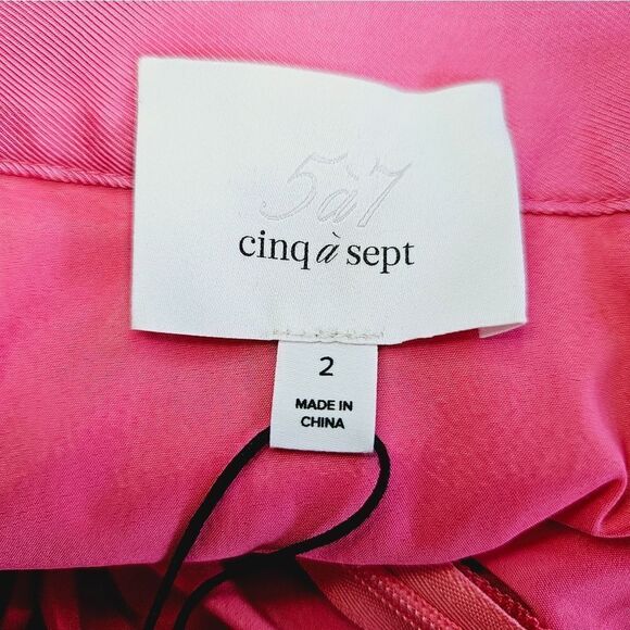 NWT Cinq a Sept Rowan Tiered Satin Ruffle Silky Midi Skirt in Primrose Pink 2 - Picture 9 of 10